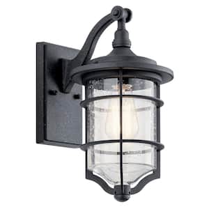 Royal Marine 13.25 in. 1-Light Distressed Black Outdoor Hardwired Wall Lantern Sconce with No Bulbs Included (1-Pack)