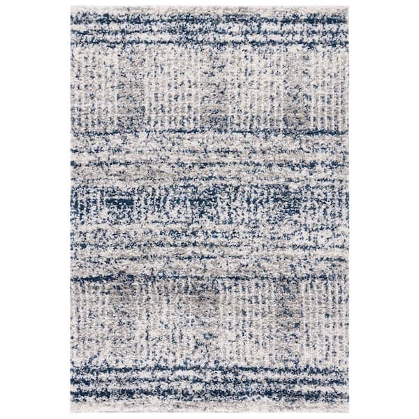 Jericho Shag 9 ft. x 12 ft. Navy/Ivory Abstract Striped Area Rug