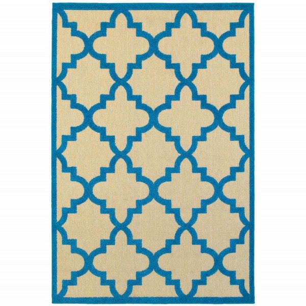 Blue, Beige 7 ft. x 10 ft. Loomed Polypropylene Rectangle Indoor/Outdoor Area Rug