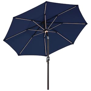 10 ft. Outdoor Solar Market Umbrellas Patio Umbrella with 16 LED Strip Lights Hub Light in Navy Blue