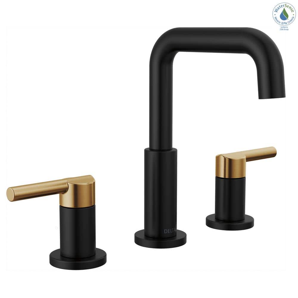 Matte Black and Champagne Bronze Widespread Bathroom Faucet