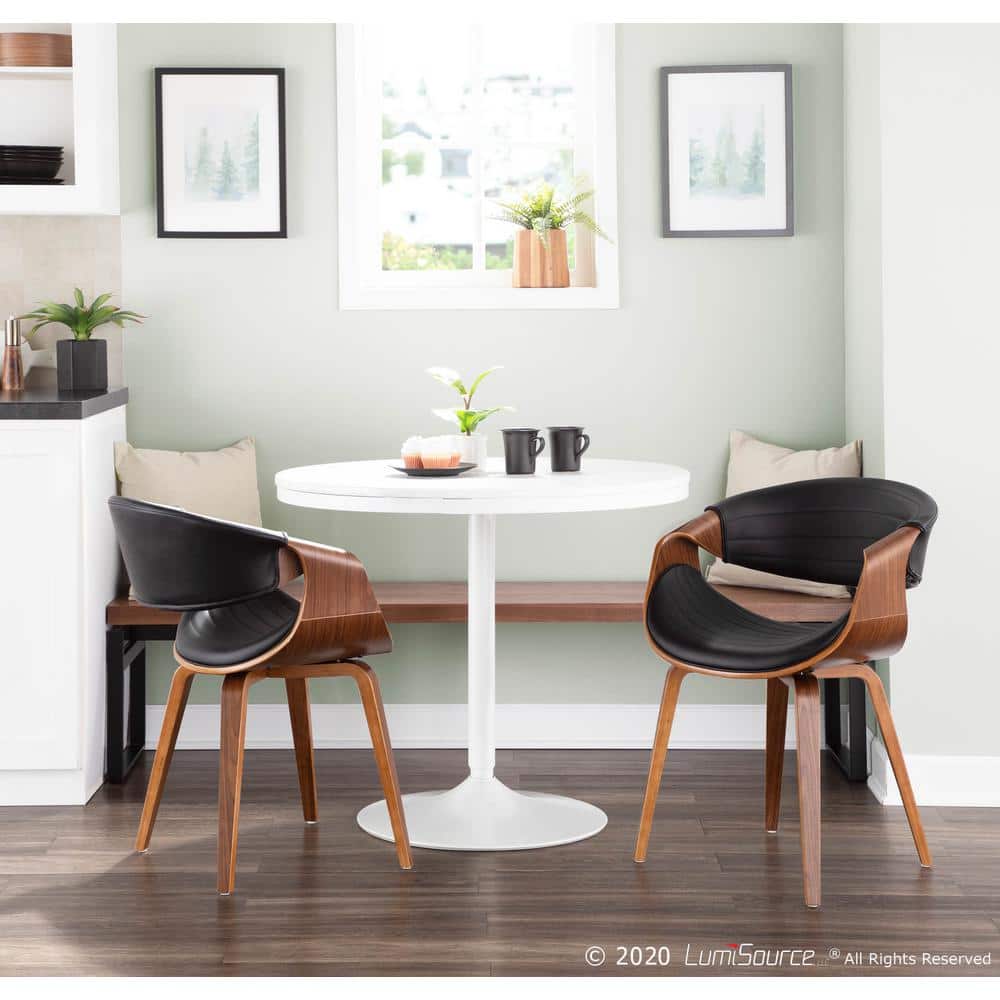 Symphony High-Back Black Faux Leather & Walnut Wood Arm Chair