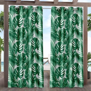 Jamaica Palm Green Palm Leaf Light Filtering Grommet Top Indoor/Outdoor Curtain, 54 in. W x 84 in. L (Set of 2)