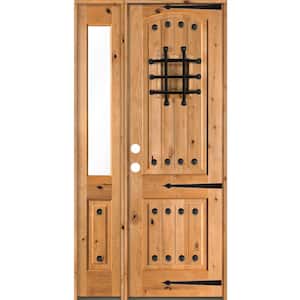 44 in. x 96 in. Mediterranean Knotty Alder Right-Hand/Inswing Clear Glass Clear Stain Wood Prehung Front Door w/Sidelite