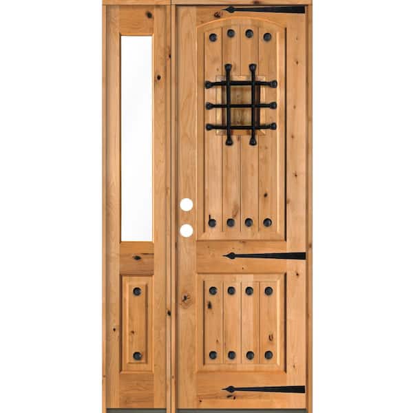 Krosswood Doors 44 in. x 96 in. Mediterranean Knotty Alder Right-Hand/Inswing Clear Glass Clear Stain Wood Prehung Front Door w/Sidelite