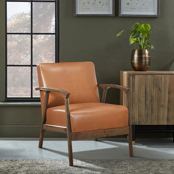 Lazzara Auden Brwon Faux Leather Upholstery Accent Arm Chair