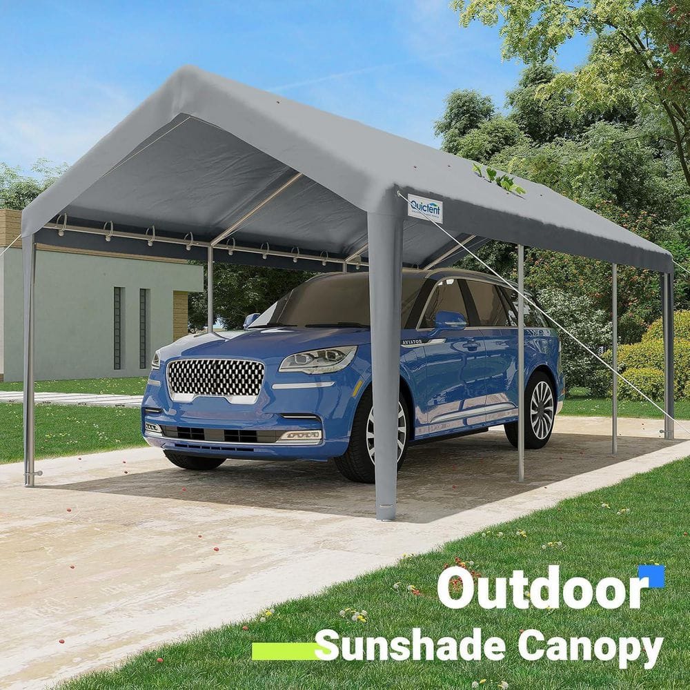 Gray 10' x 20' Portable Metal Carport with Windows