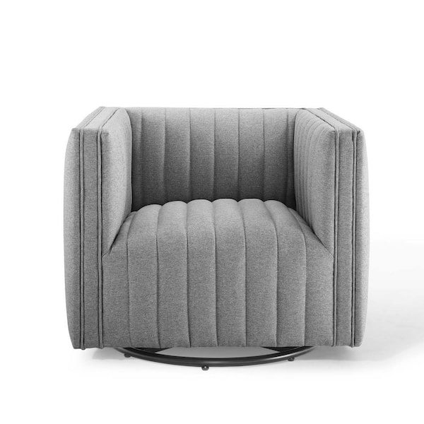 MODWAY Perception Light Gray Tufted Swivel Upholstered Armchair