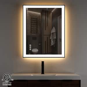 24 in. W x 36 in. H Rectangular Framed Anti-Fog LED Wall Bathroom Vanity Mirror in Black with Backlit and Front Light