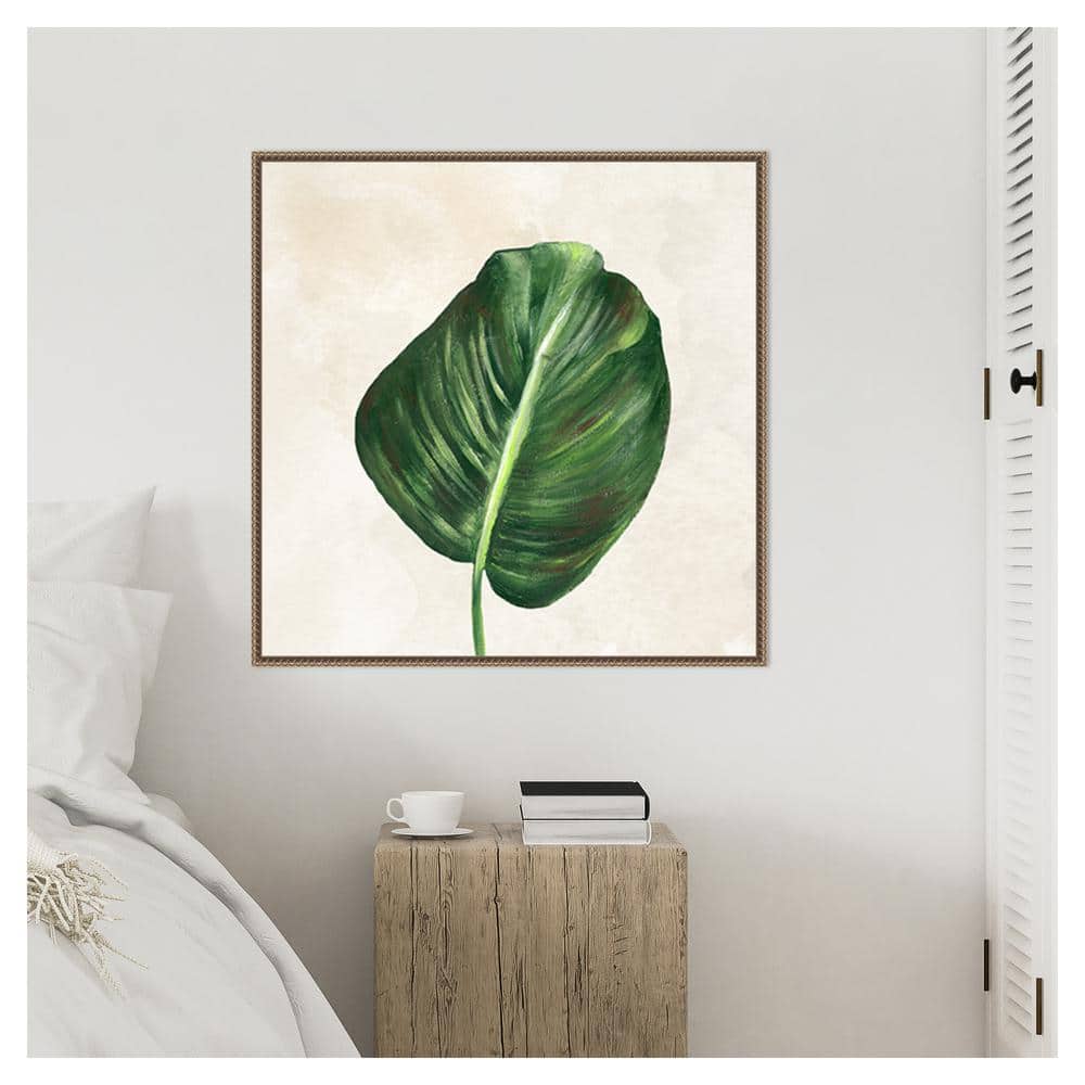 Tropical Leaves I Green Leaf Canvas Print with Bronze Frame