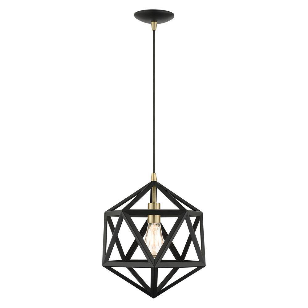 Geometric Textured Black and Brass 1-Light Pendant