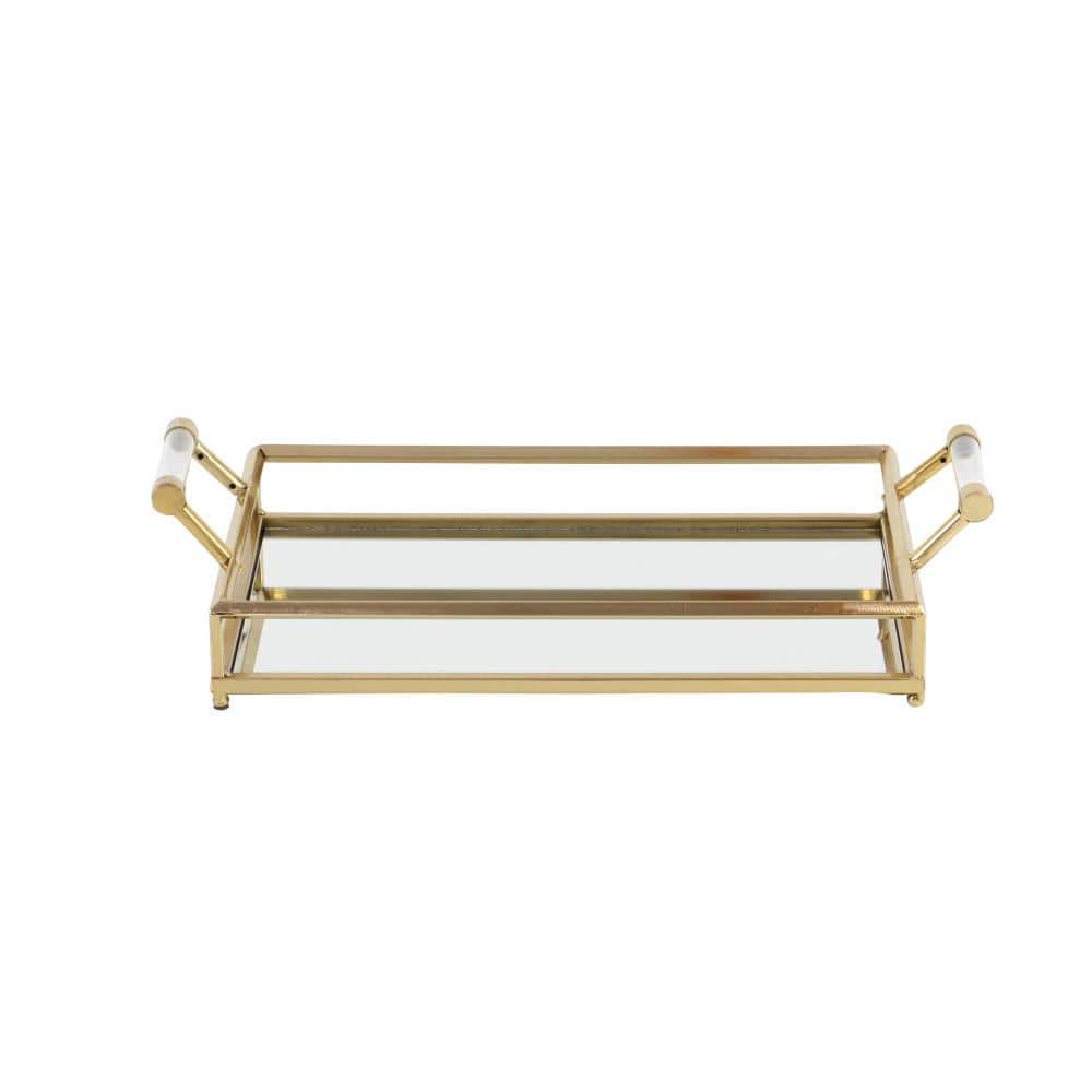 Gold Metal Mirrored Decorative Tray with Acrylic Handles