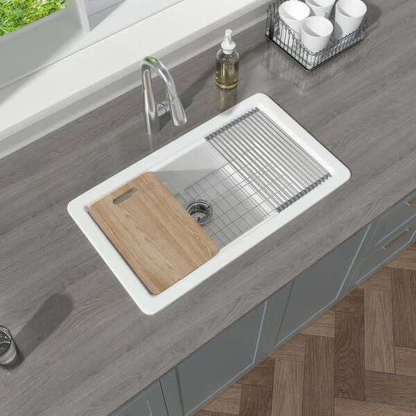 Single Bowl White Fireclay Kitchen Sink