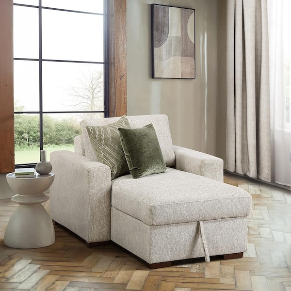 Deleon Sand Microfiber Chaise Lounge with Arms and Hidden Storage and Click Motion Back