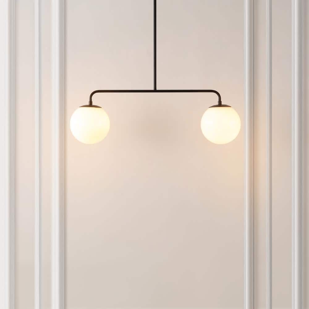 Conyer Matte Black Extendable Pendant with White Globe Shades