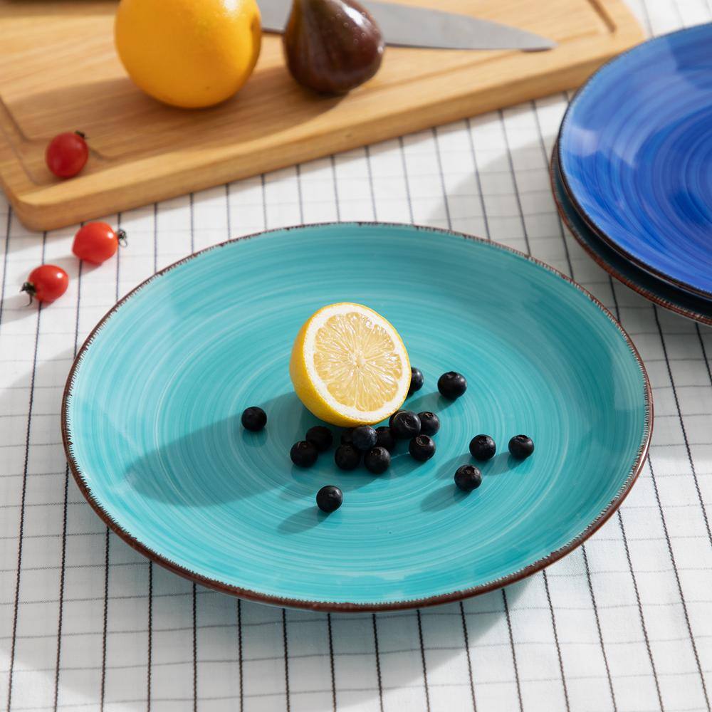 Handcrafted Blue and Teal Ceramic Dinner Plate Set, 6 Pieces