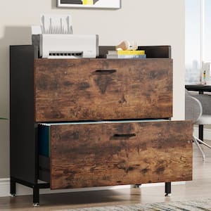 Atencio 2-Drawer Brown Wood 35.43 in. W Lateral File Cabinet Open Storage Shelves for Home Office, Brown