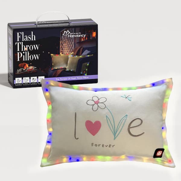 Hanviancy Embroidered Love Rectangle Outdoor Throw Pillow with Led Lighting Edge