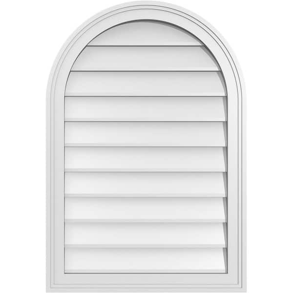 Ekena Millwork 22 in. x 32 in. Round Top White PVC Paintable Gable Louver Vent Non-Functional