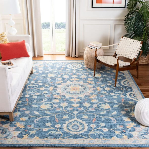 Blossom 8 ft. x 10 ft. Navy/Multi Ornate Floral Border Area Rug
