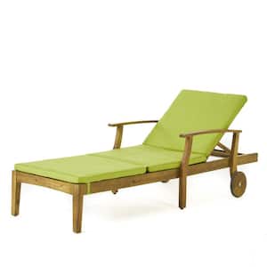 Giancarlo Teak Wood Outdoor Chaise Lounge with Green Cushion