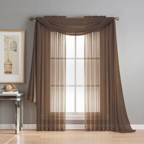 Window Elements Diamond Sheer Voile 56 in. W x 216 in. L Curtain Scarf in Chocolate