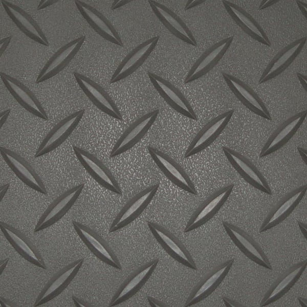 Textured Slip Resistant Diamond Plate 7.5 ft. x 26 ft. Charcoal Vinyl Garage Floor Car Mat, 23-Sizes Available