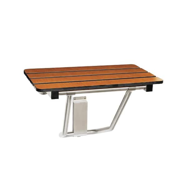 SEACHROME 18-inch x 15-inch in ADA Folding Wall Mount Bathroom Shower Seat Bench, Teak Phenolic Seat