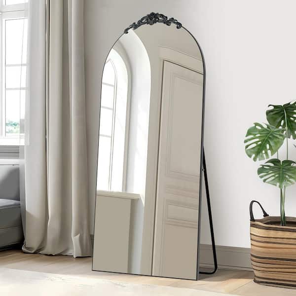 36 in. W x 75 in. H Wood Frame Arched Floor Mirror, Bedroom Living Room Wall Mirror in Black