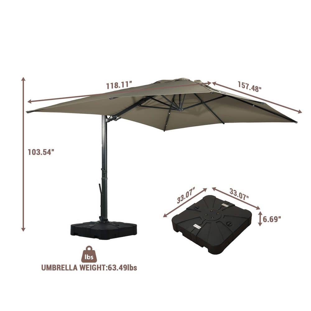Taupe Rectangular Aluminum Cantilever Patio Umbrella with Stand