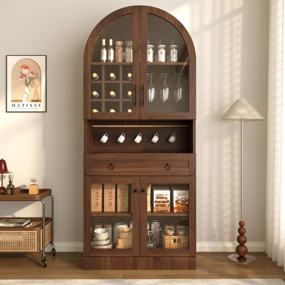 Walnut 17 Bottle 15.75 in. W Bar Cabinets with an Adjustable Shelf, 5 Hooks and a Large Drawer price history on PriceWatchPro