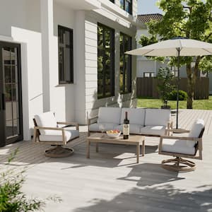 Posh Frame 4-Piece Aluminum Outdoor Conversation Set with Swivel Chairs, Rattan Chair Back and Light Gray Cushions