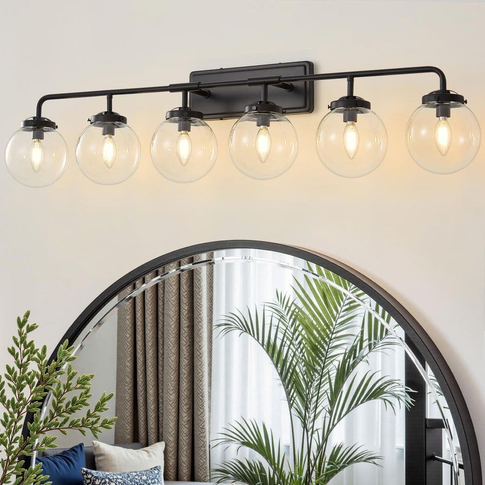Modern 45.28 in. 6-Light Black Bathroom Vanity Light with Clear Glass Shades, Suitable for Bathrooms, Powder Rooms price history on PriceWatchPro