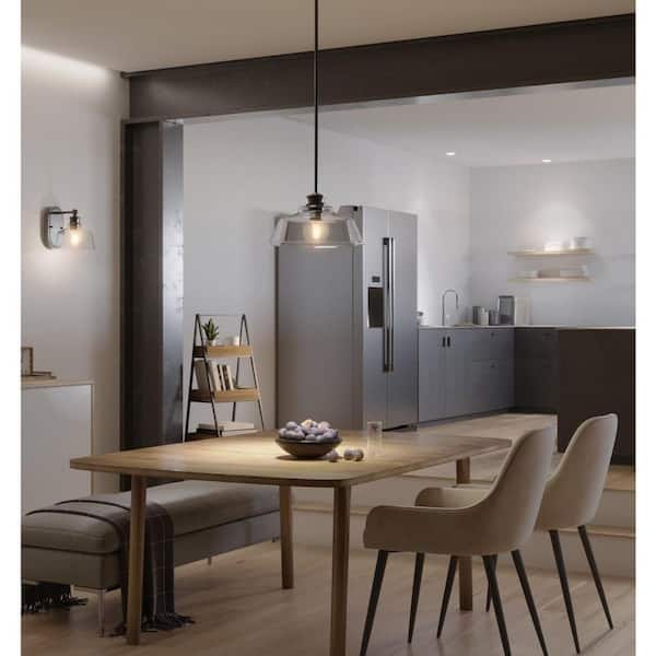 Progress Lighting Singleton 1-Light 14 in. Matte Black Medium Pendant Light with Clear Glass Shade