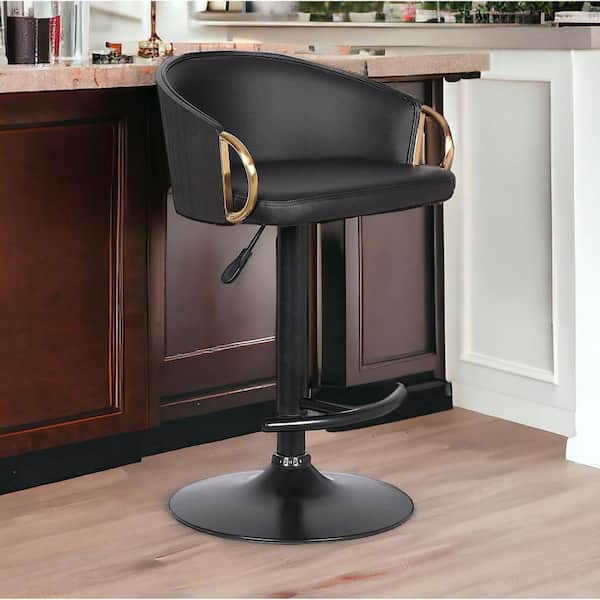 24.25 in. Black Low Back Metal Counter Stool Faux Leather Seat
