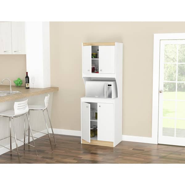 Inval Ready to Assemble 47.2 in. W x 66.93 in. H x 14.49 in. D Kitchen Storage Utility Cabinet in White, Vienes Oak (2-Piece)