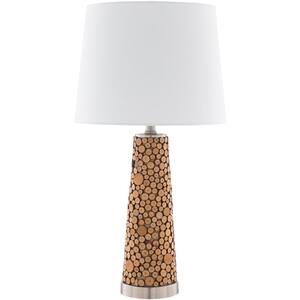 Monsanto 25 in. Natural Indoor Table Lamp with White Barrel Shaped Shade