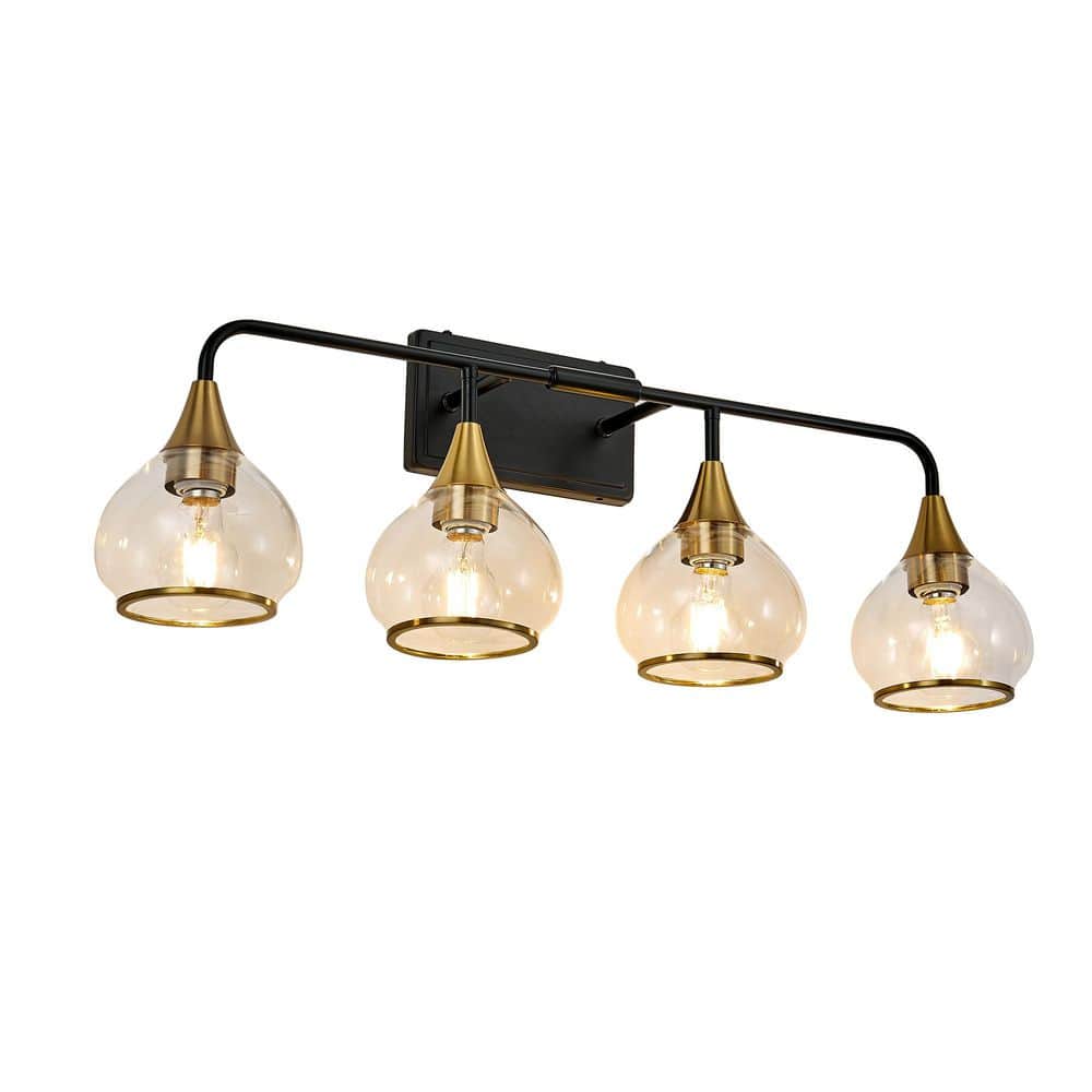 Modern 31 in. 4-Light Gold Vanity Light Wall Sconce with Clear Glass Shades, Industrial Wall Mounted Lamp(No Bulb) price history on PriceWatchPro