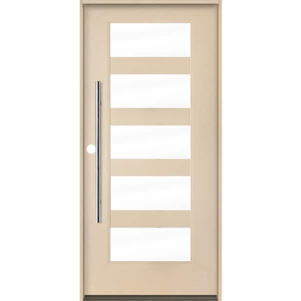 Krosswood Doors ASCEND Modern Faux Pivot 36 in. x 80 in. 5 Lite Right-Hand/Inswing Clear Glass Unfinished Fiberglass Prehung Front Door