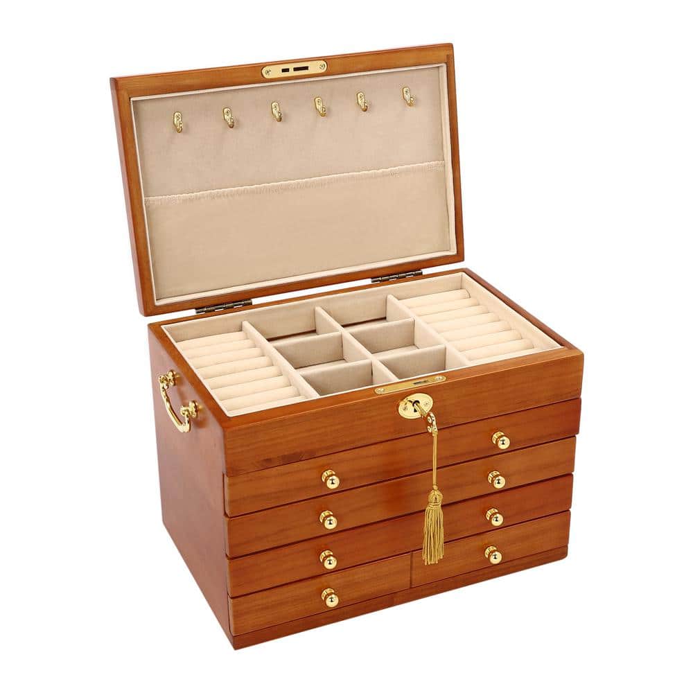 Vintage Jewelry Storage Box - 5 Drawers - Black Walnut - Wood