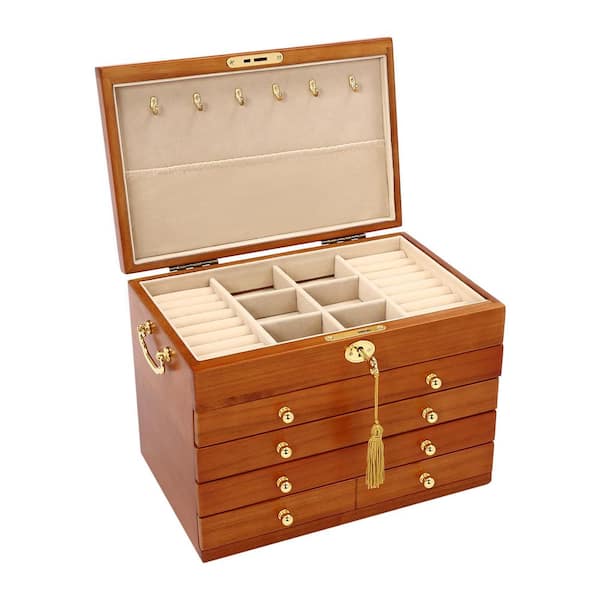YIYIBYUS Walnut Color Jewelry Box Organizer Box of Solid Wood with