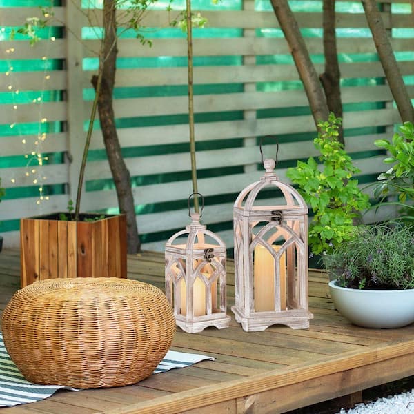 ハーディ ホワイトルースターデカンター MOEPISY 11 in. and 15 in. H Washwhite Wooden Farmhouse Lanterns