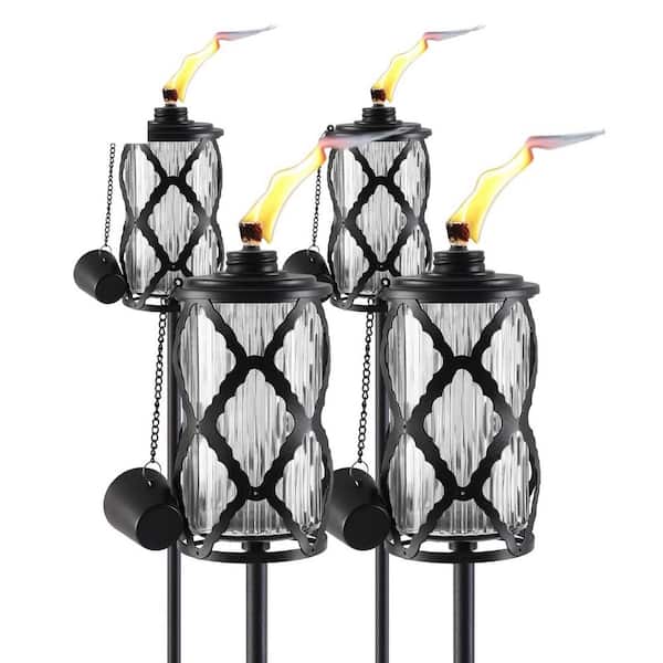 59 in. Gray Glass Garden Torch Outdoor Torch Garden Decor Upgraded 16 oz. Citronella Torches with 5-Prong Grounded Stake