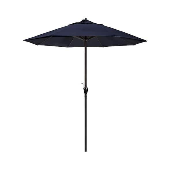 California Umbrella 7 5 Ft Bronze Aluminum Market Auto Tilt Crank Lift Patio Umbrella In Navy Blue Pacifica Ata758117 Sa39 The Home Depot