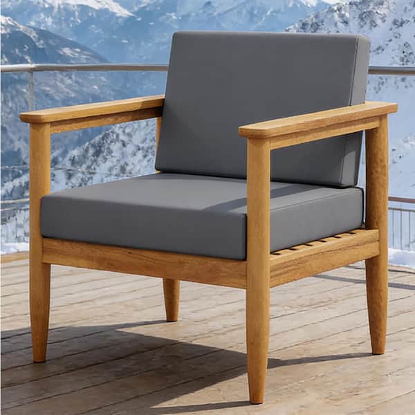 Brown Gavin Acacia Wood Outdoor Patio Lounge Chair with Dark Gray Cushions