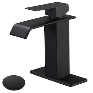 Waterfall Single Hole Single-Handle Low-Arc Bathroom Faucet in Matte Black