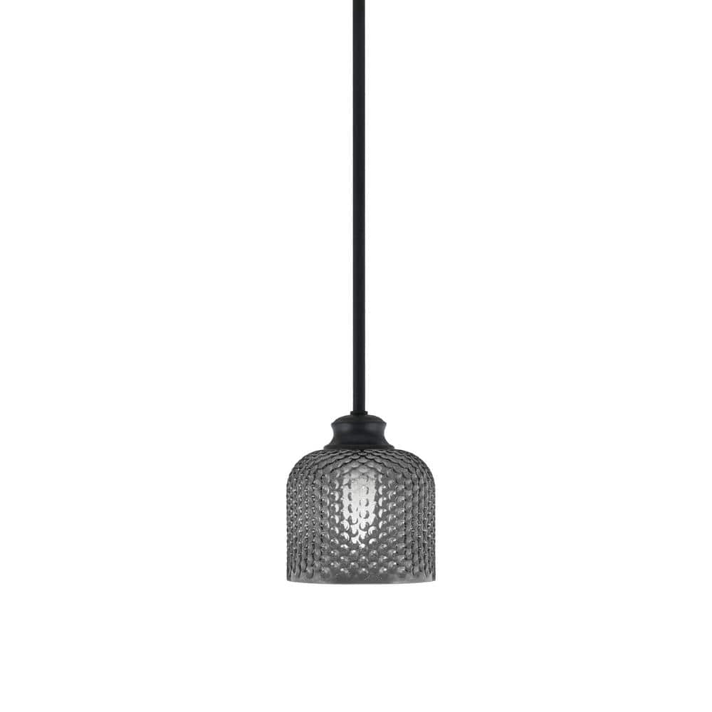 Tyler 60-Watt 1-Light Matte Black Stem Mini Pendant Light with Smoke Textur