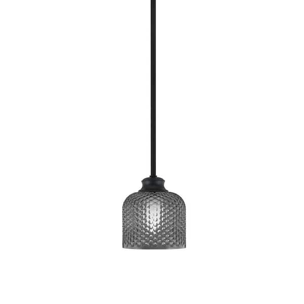 Unbranded Tyler 60-Watt 1-Light Matte Black Stem Mini Pendant Light with Smoke Textured Glass Shade