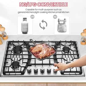LD 30 in. 5 Burners Recessed Gas Cooktop in Stainless Steel with Continuous Grates