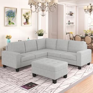 85 in. Square Arm 4-Seater Storage Sofa in Light Gray